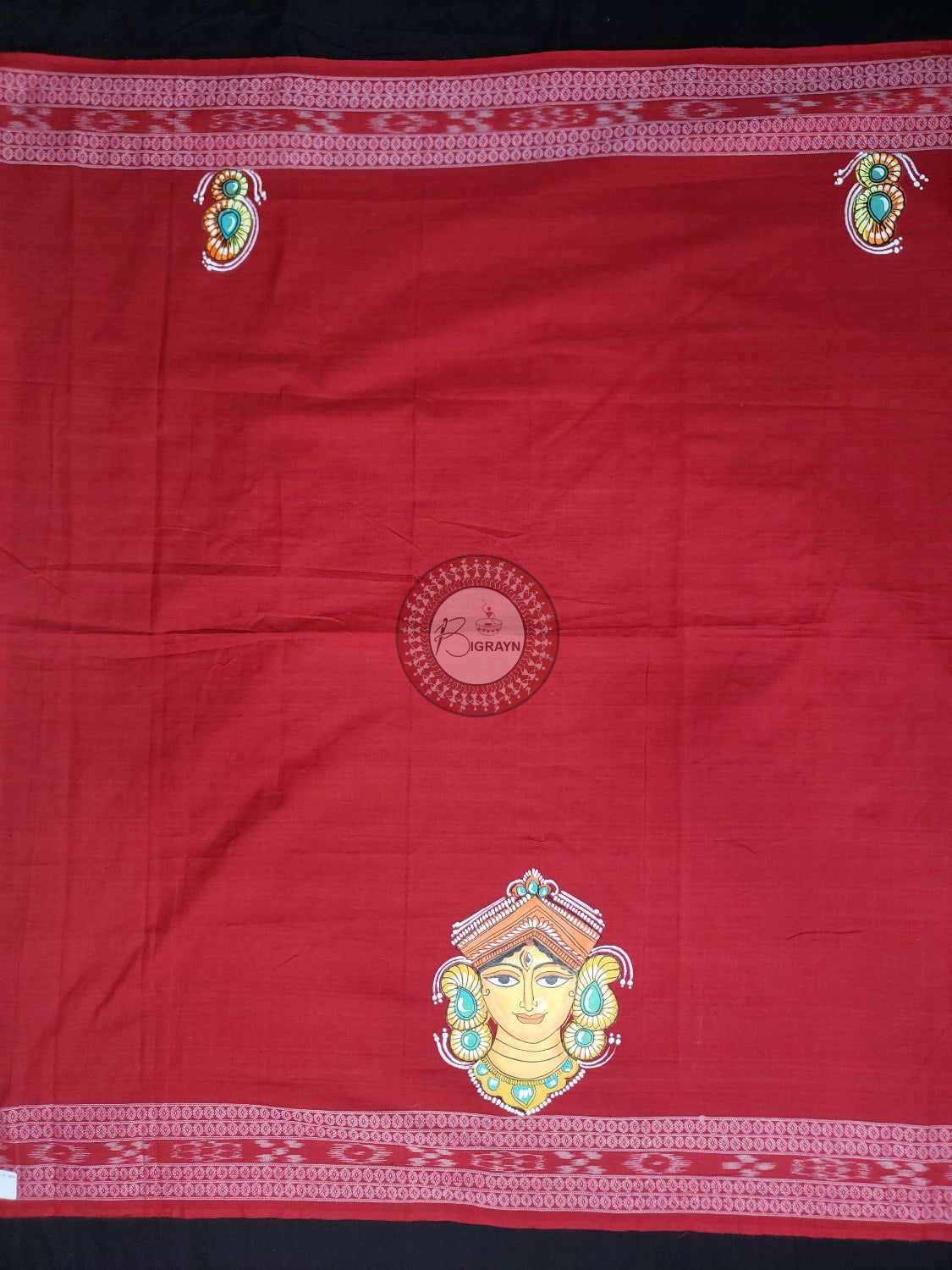 Red Maa Durga Theme Pattachitra Cotton Blouse Piece