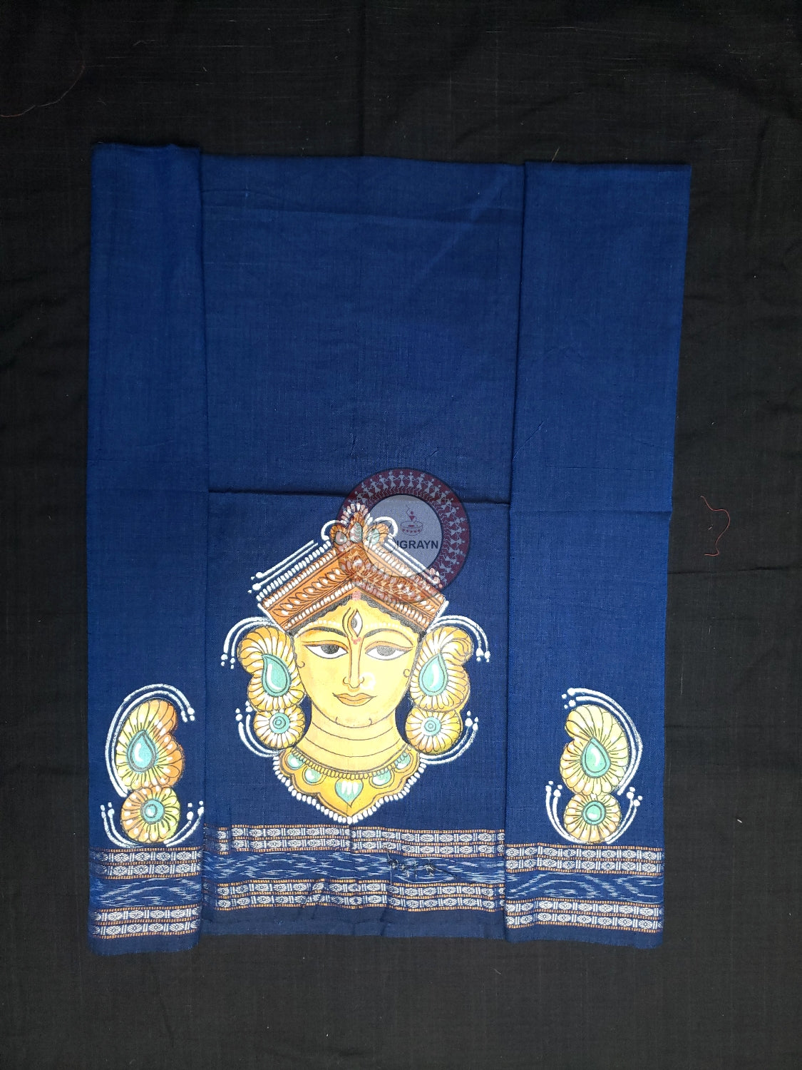 Blue Maa Durga Theme Pattachitra Cotton Blouse Piece