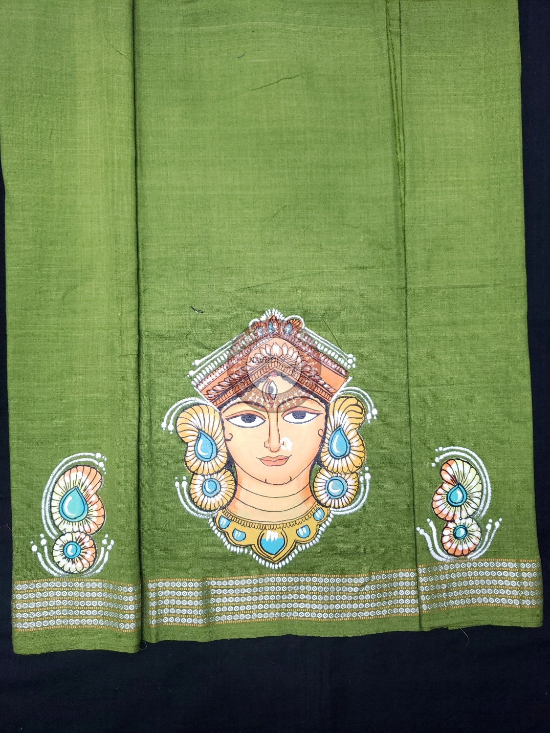 Mehndi Maa Durga Theme Pattachitra Cotton Blouse Piece