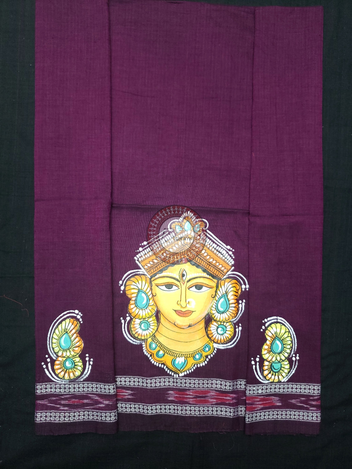 Purple Maa Durga Theme Pattachitra Cotton Blouse Piece