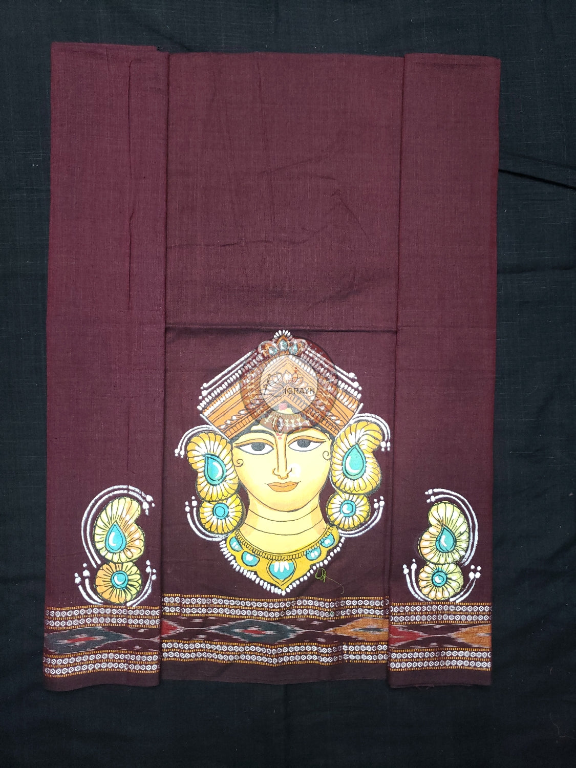 Maroon Maa Durga Theme Pattachitra Cotton Blouse Piece