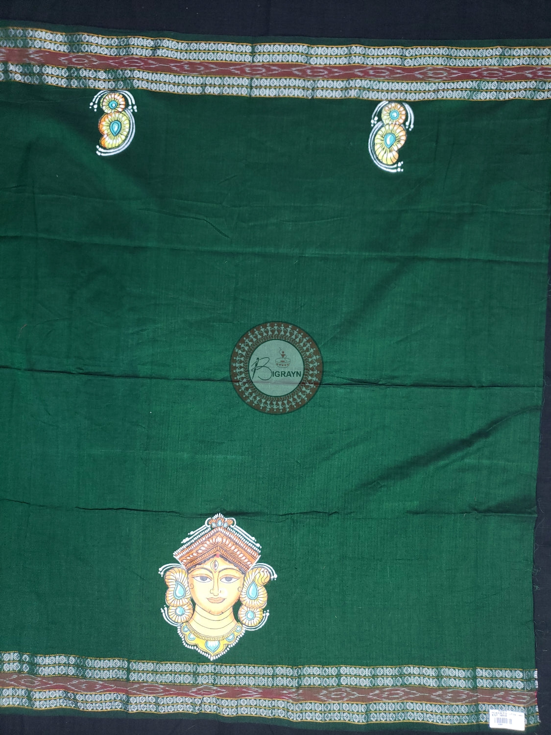 Green Maa Durga Theme Pattachitra Cotton Blouse Piece