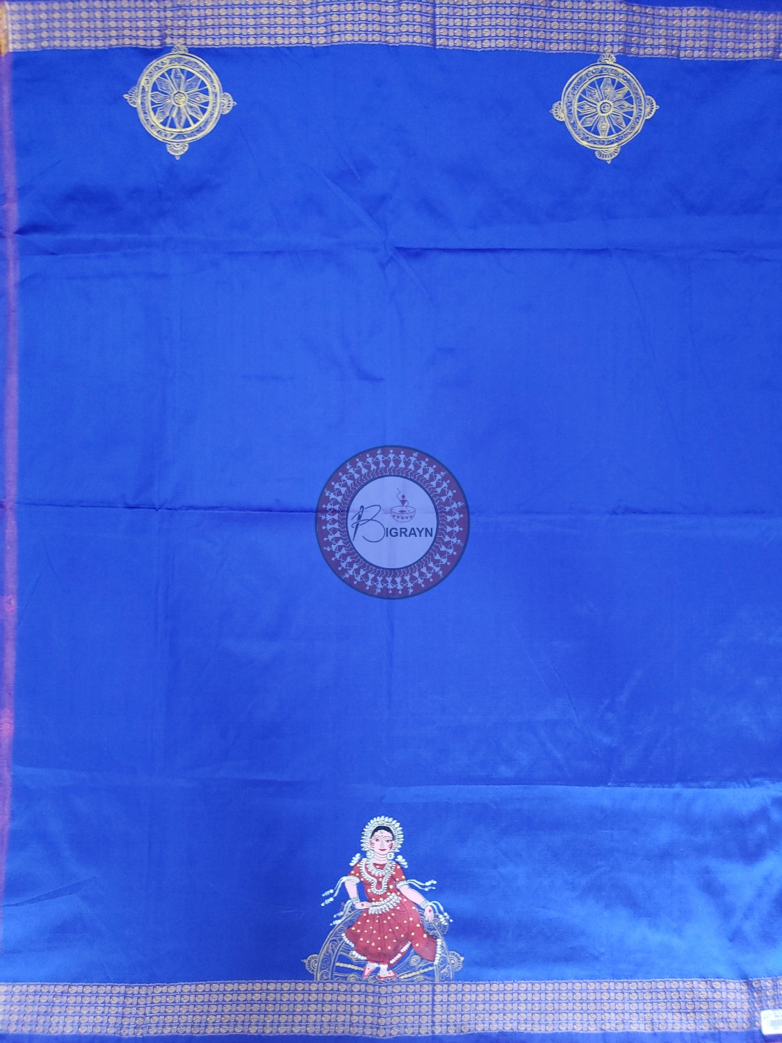 Blue Half Konark And Nartaki Theme Pattachitra Silk Blouse Piece
