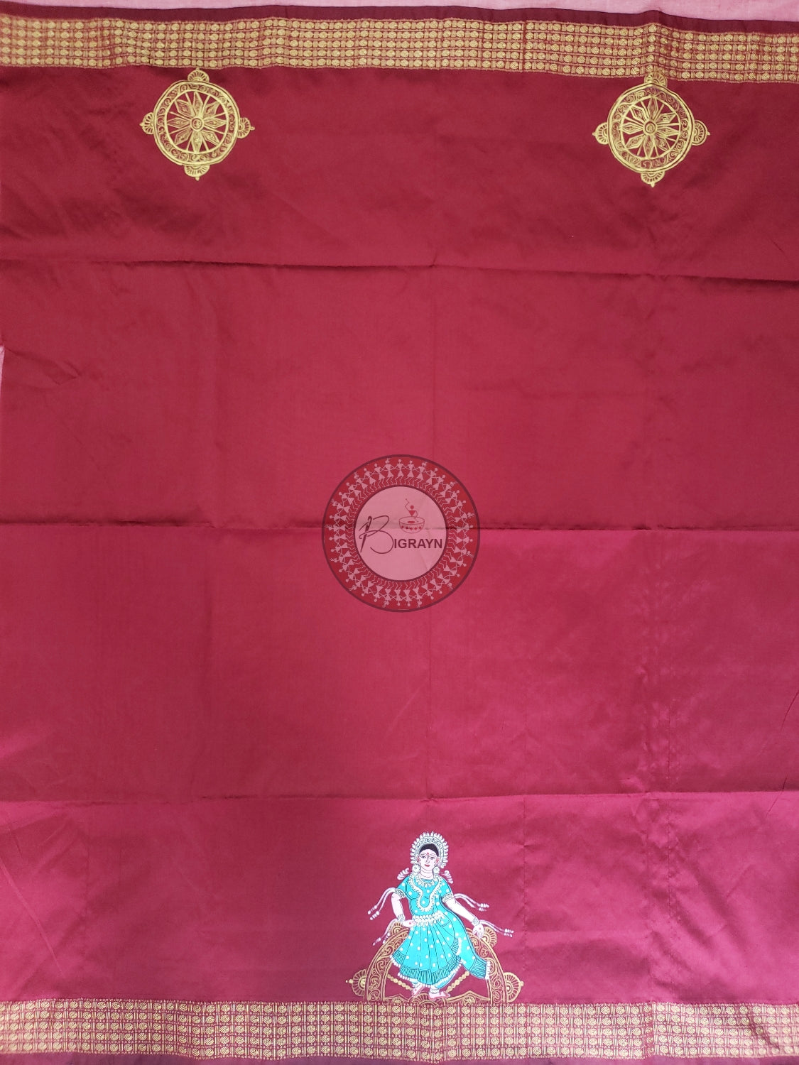 Maroon Half Konark And Nartaki Theme Pattachitra Silk Blouse Piece