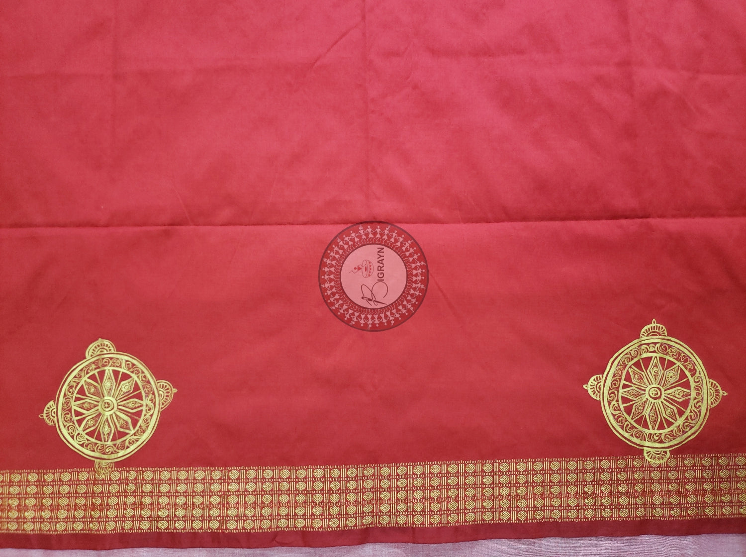 Red Half Konark And Nartaki Theme Pattachitra Silk Blouse Piece