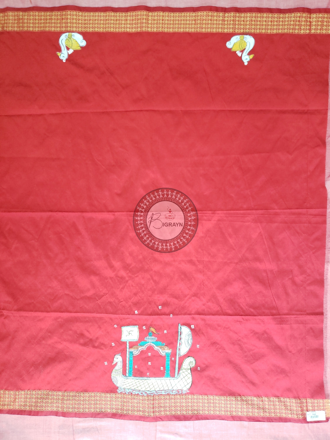 Red Boita Theme Pattachitra Silk Blouse Piece