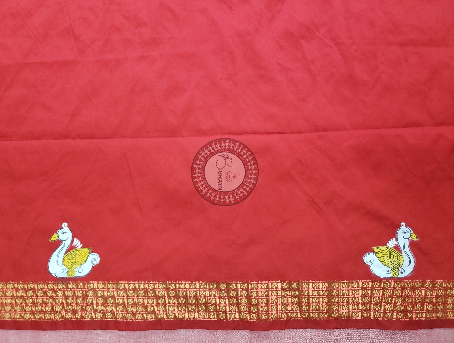 Red Boita Theme Pattachitra Silk Blouse Piece