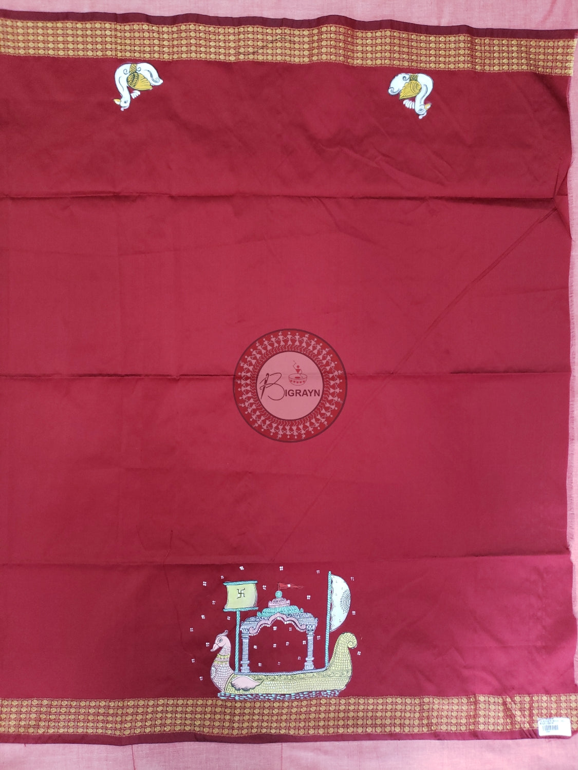 Maron Boita Theme Pattachitra Silk Blouse Piece