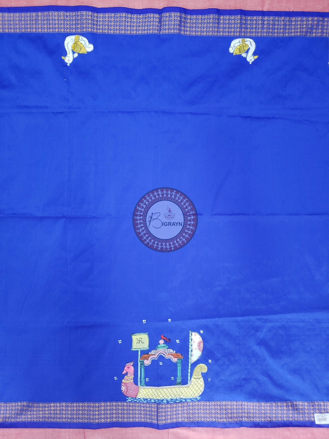 Blue Boita Theme Pattachitra Silk Blouse Piece