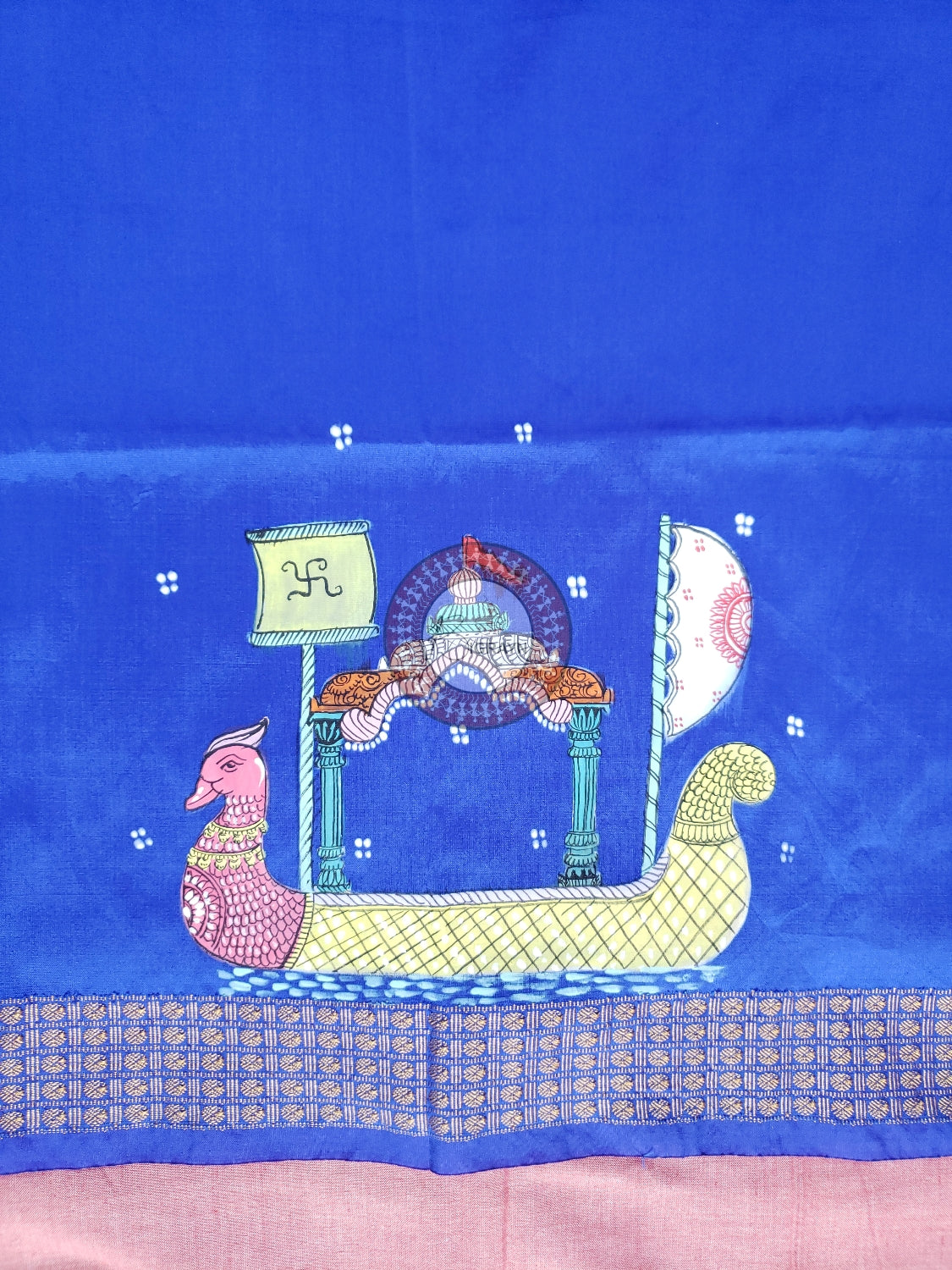 Blue Boita Theme Pattachitra Silk Blouse Piece