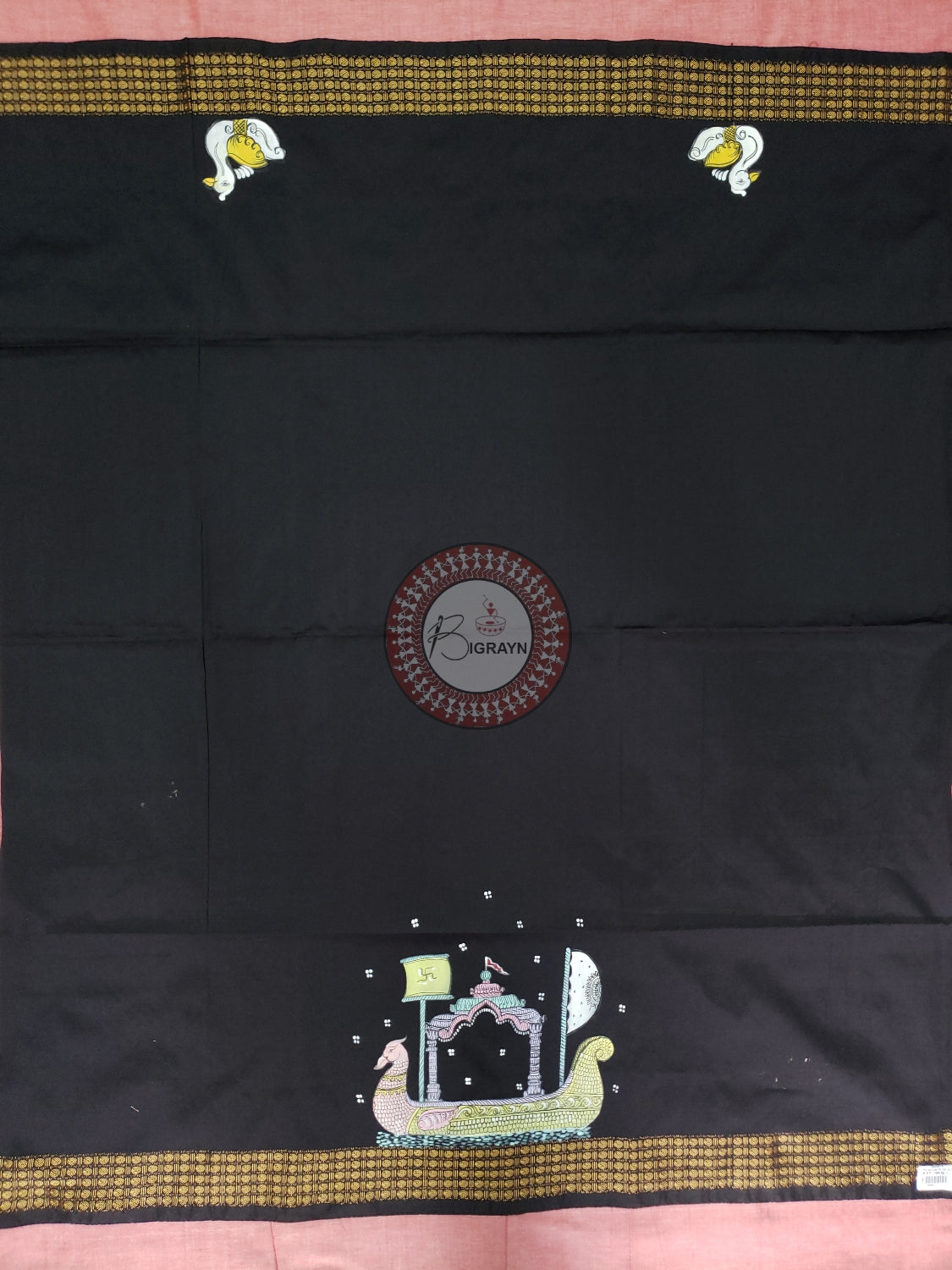 Black Boita Theme Pattachitra Silk Blouse Piece