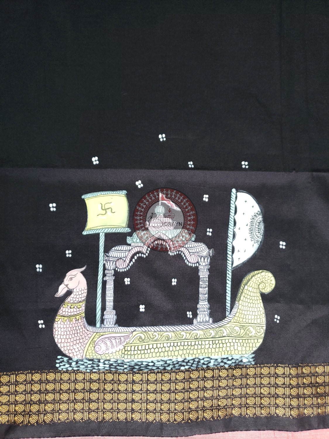 Black Boita Theme Pattachitra Silk Blouse Piece