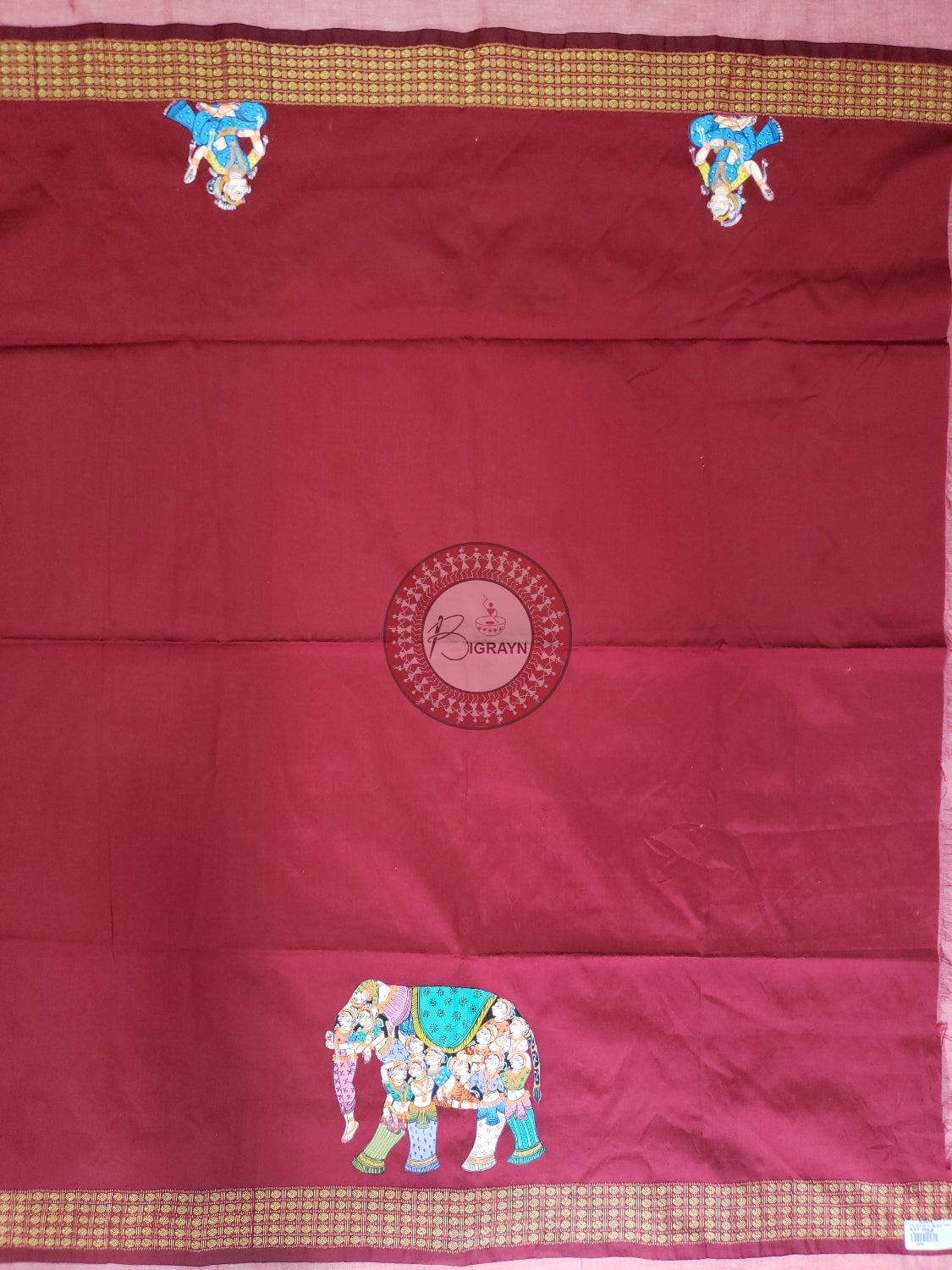 Maroon Kandrap Hasti Theme Pattachitra Silk Blouse Piece