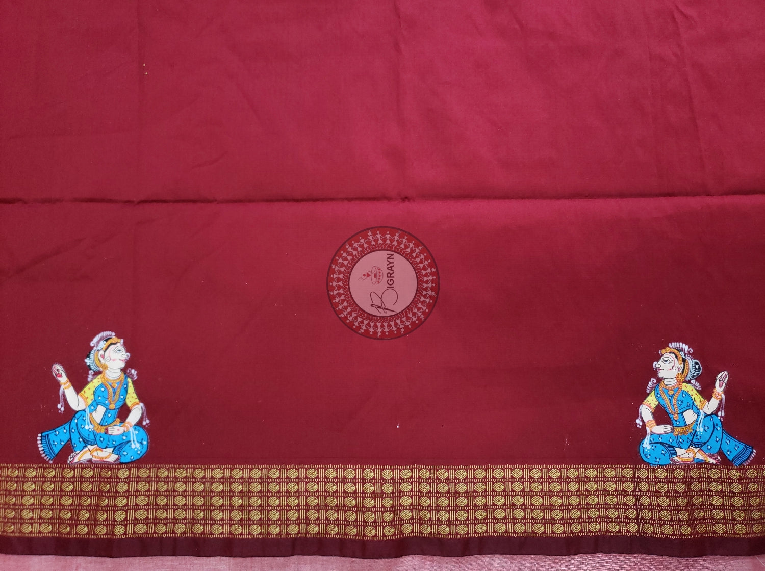 Maroon Kandrap Hasti Theme Pattachitra Silk Blouse Piece