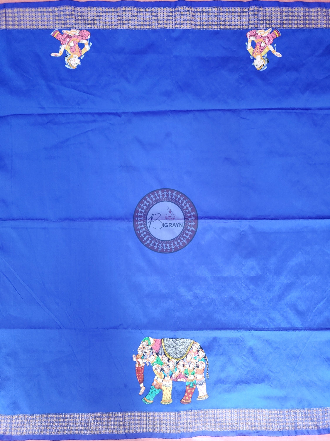 Blue Kandrap Hasti Theme Pattachitra Silk Blouse Piece
