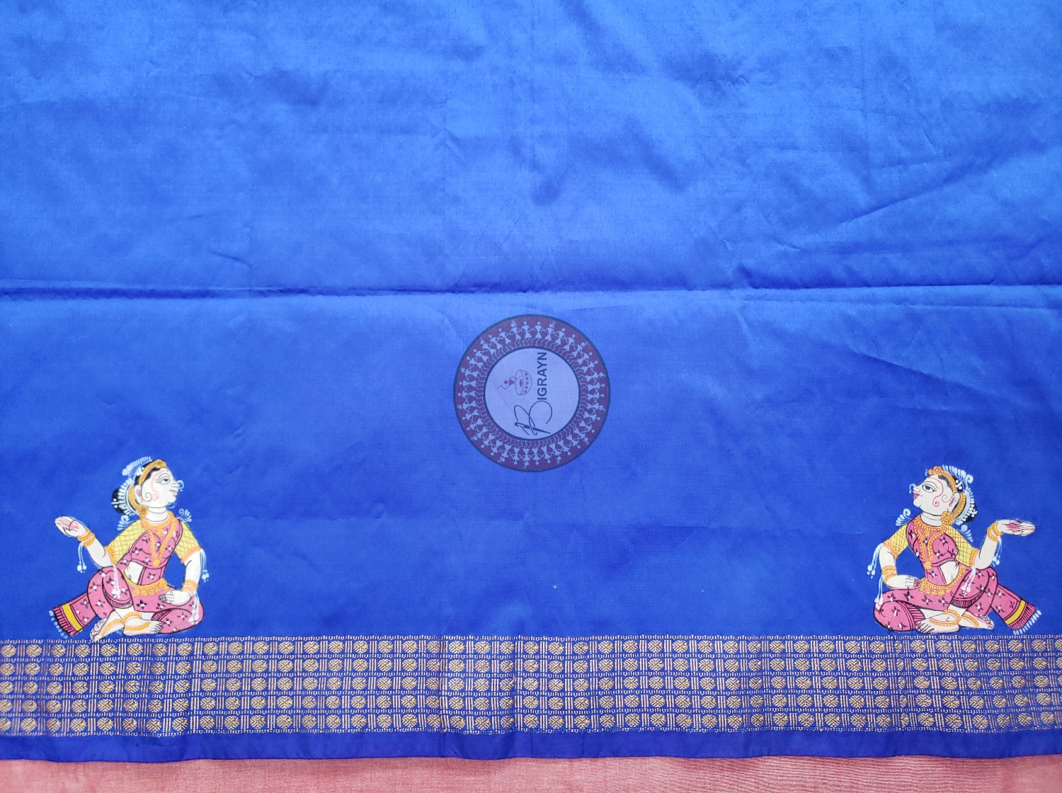 Blue Kandrap Hasti Theme Pattachitra Silk Blouse Piece