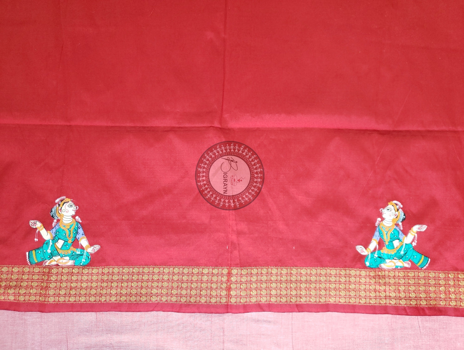 Red Kandrap Hasti Theme Pattachitra Silk Blouse Piece
