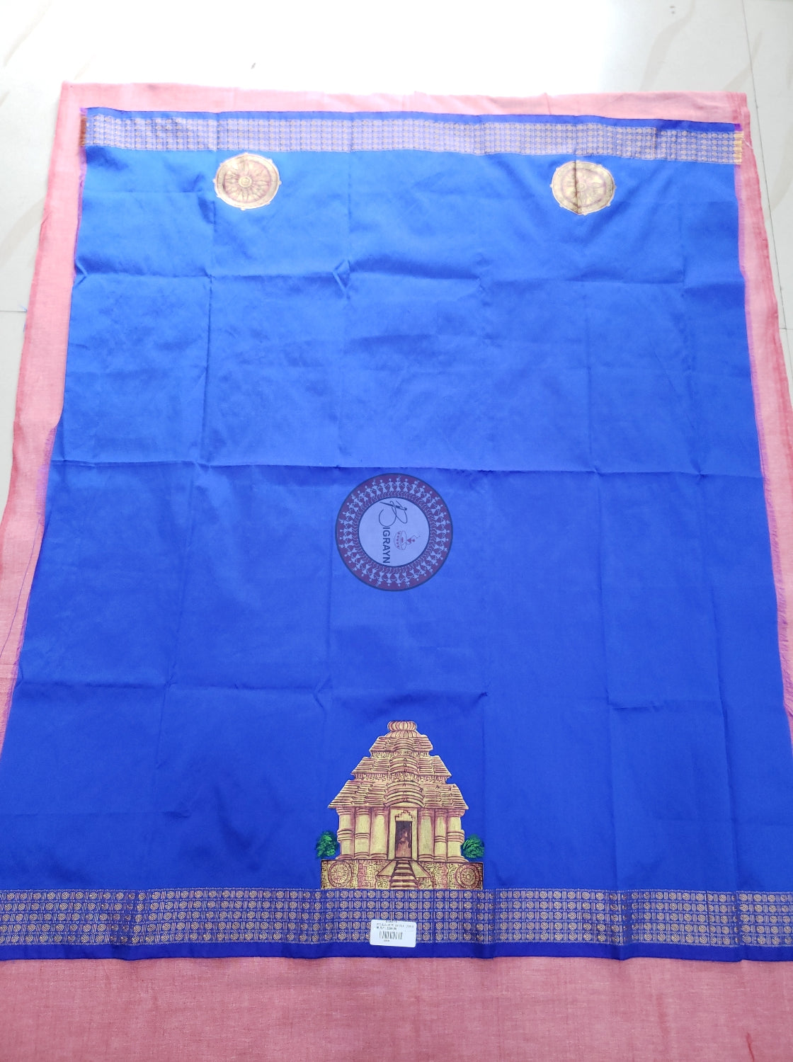 Blue Konark Temple And Wheel Theme Pattachitra Silk Blouse Piece