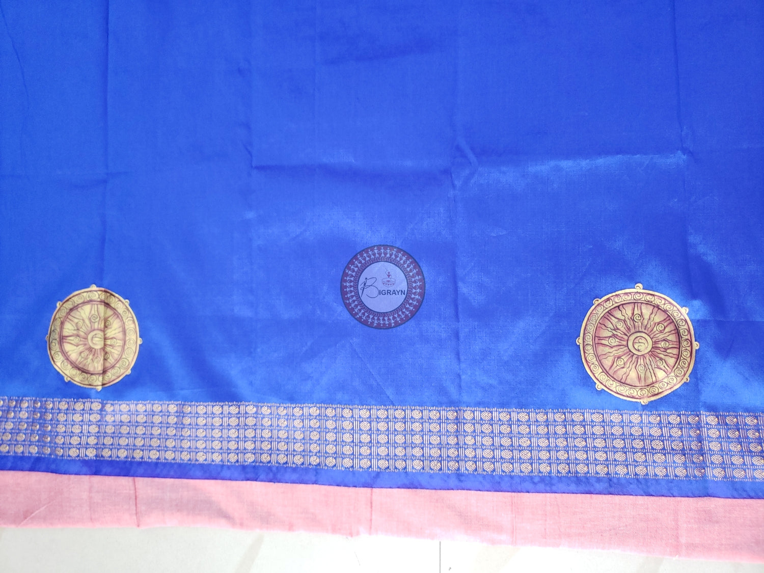 Blue Konark Temple And Wheel Theme Pattachitra Silk Blouse Piece