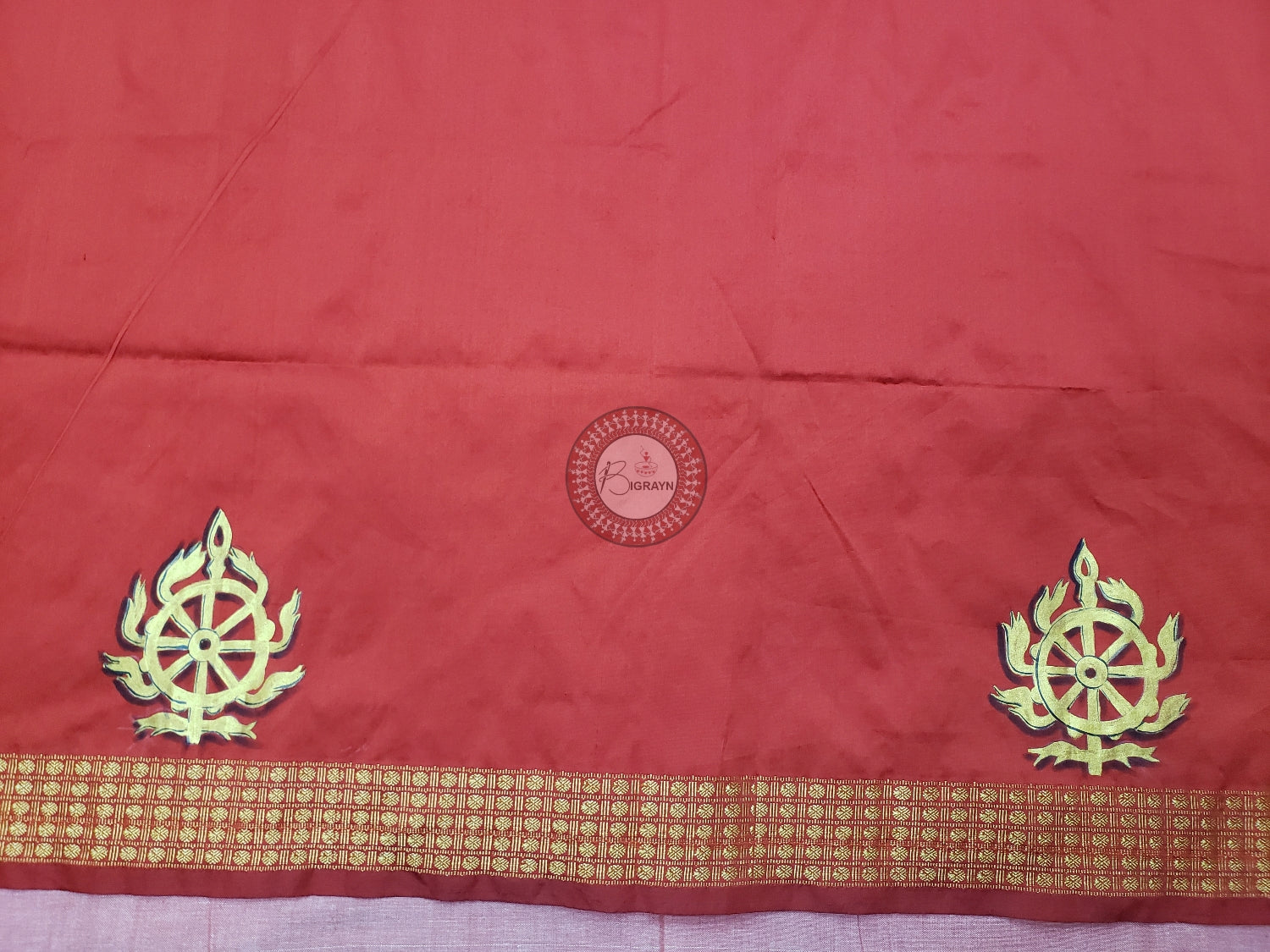 Red Sri Mandira Theme Pattachitra Silk Blouse Piece