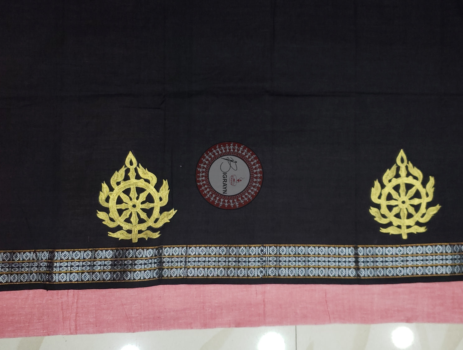 Black Sri Mandira Theme Pattachitra Cotton Blouse Piece