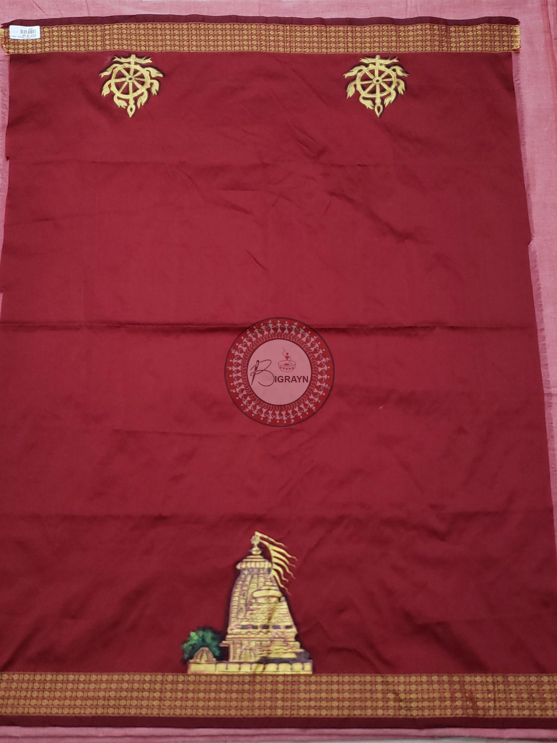 Maroon Sri Mandira Theme Pattachitra Silk Blouse Piece