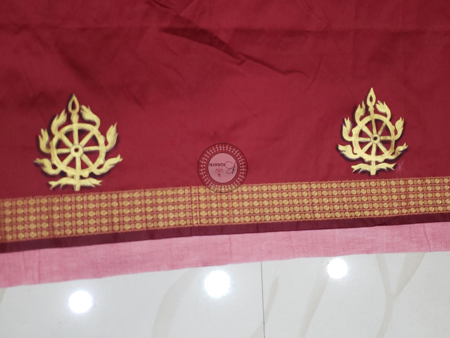 Maroon Sri Mandira Theme Pattachitra Silk Blouse Piece