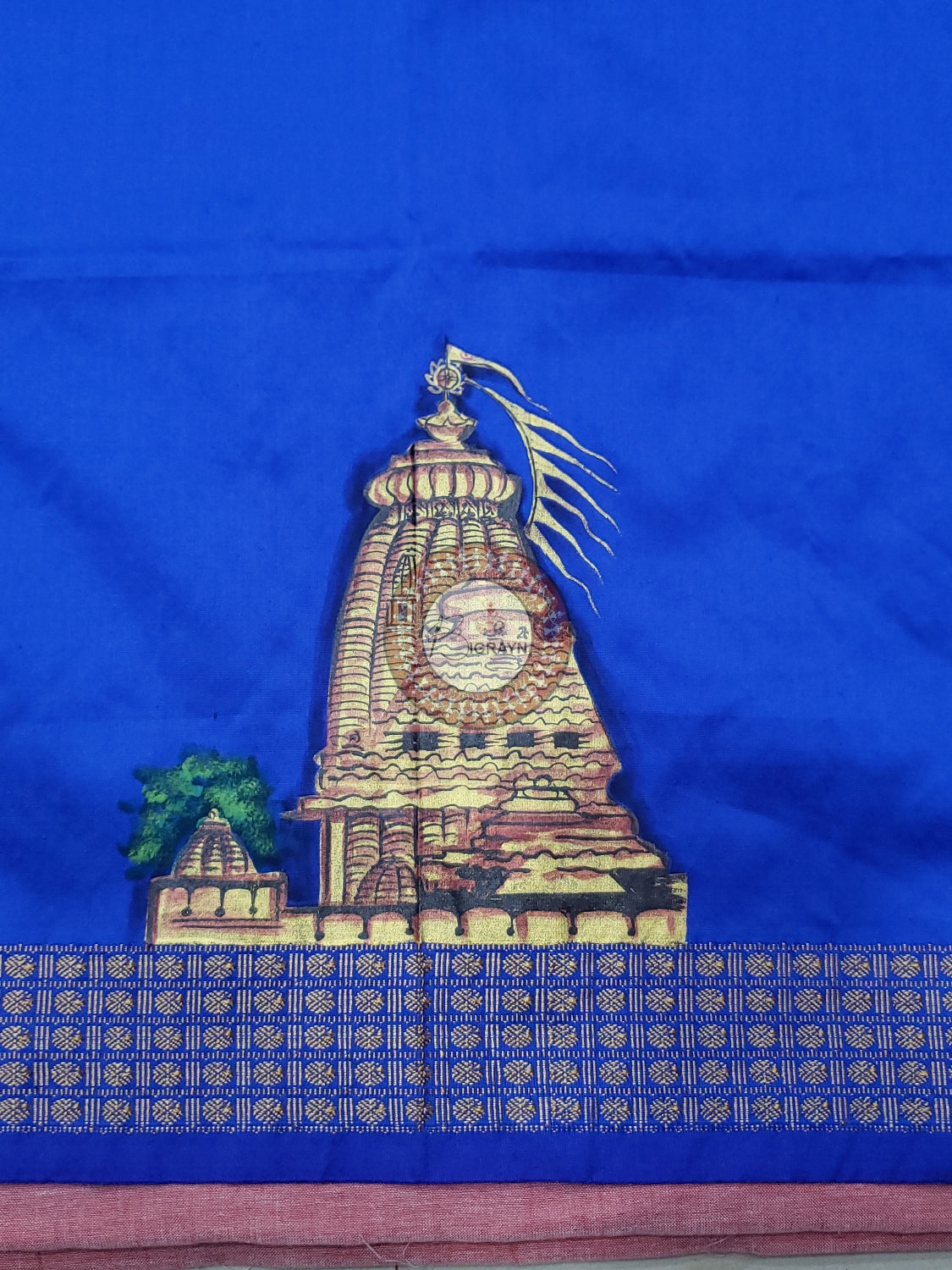 Blue Sri Mandira Theme Pattachitra Silk Blouse Piece