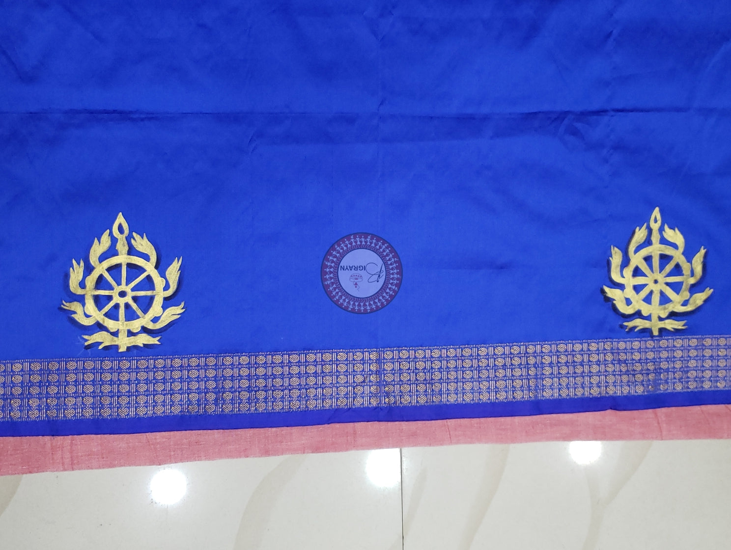 Blue Sri Mandira Theme Pattachitra Silk Blouse Piece