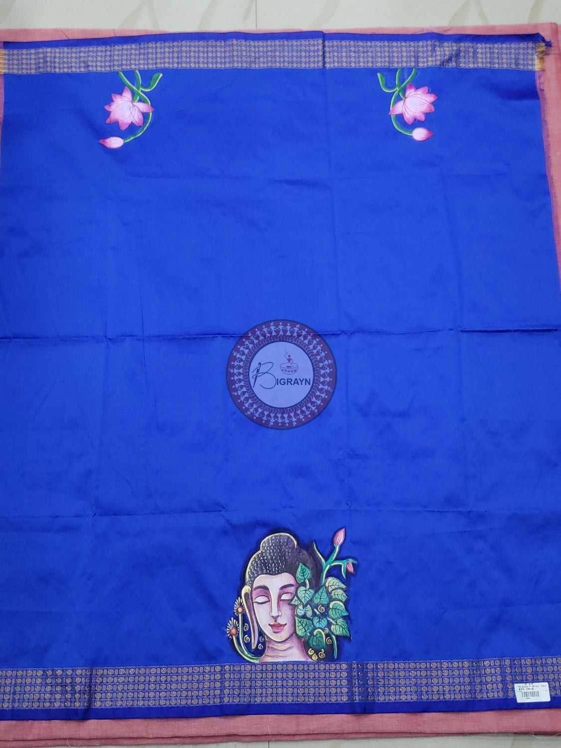 Blue Budha Face Theme Pattachitra Silk Blouse Piece