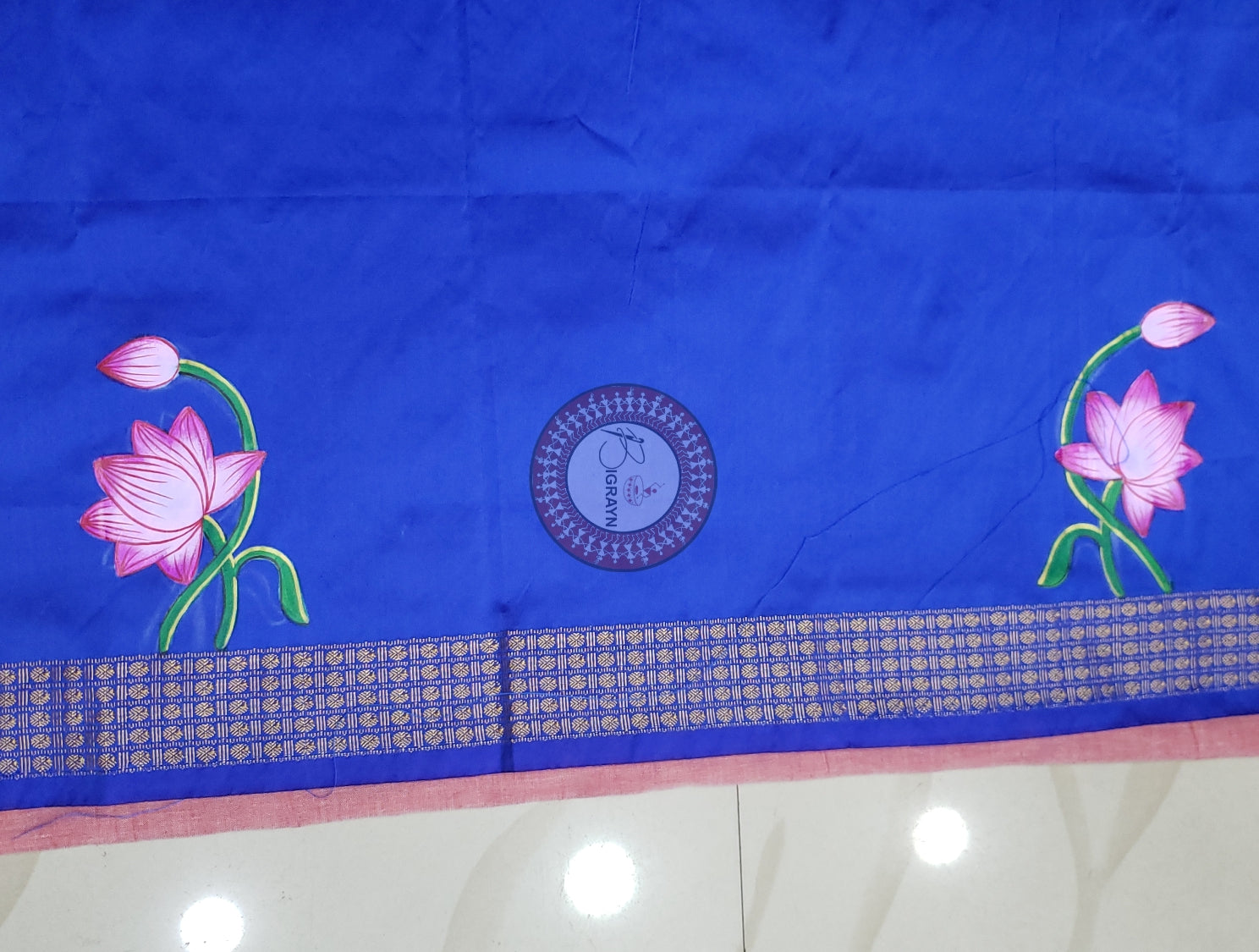 Blue Budha Face Theme Pattachitra Silk Blouse Piece