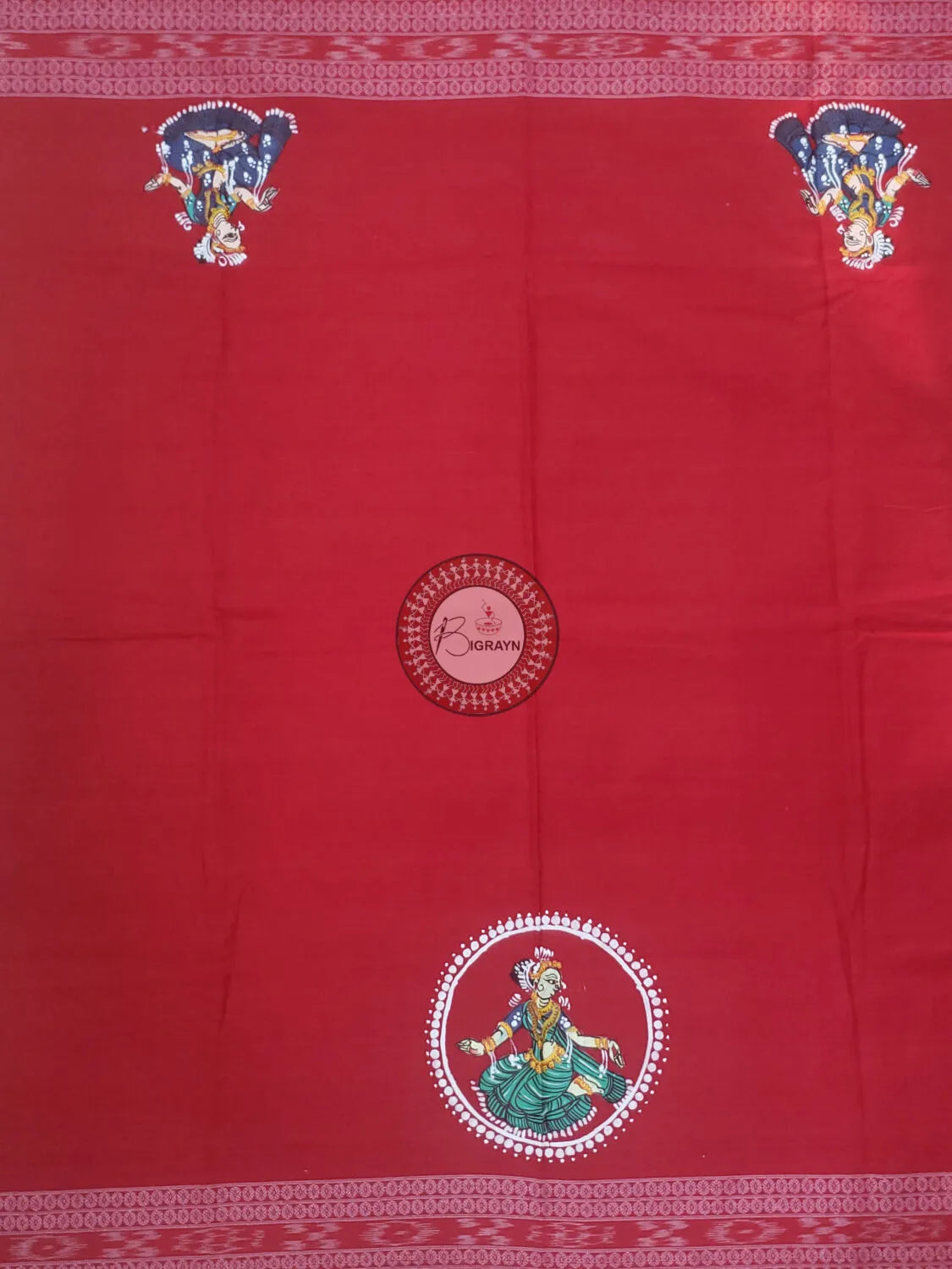 Red Odissi Dancer Pattachitra Cotton Blouse Piece