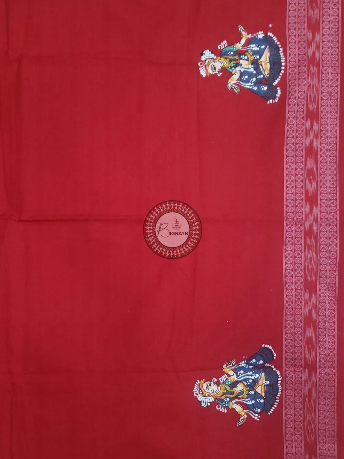 Red Odissi Dancer Pattachitra Cotton Blouse Piece