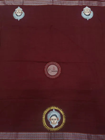 Coffee Odishi Dancer Face Theme Pattachitra Cotton Blouse Piece