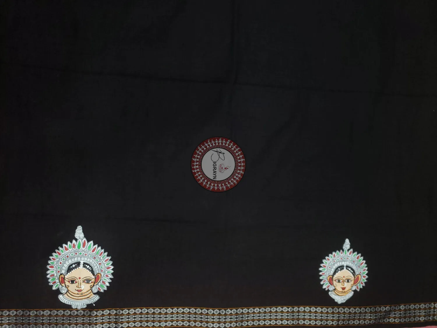 Black Odishi Dancer Face Theme Pattachitra Cotton Blouse Piece