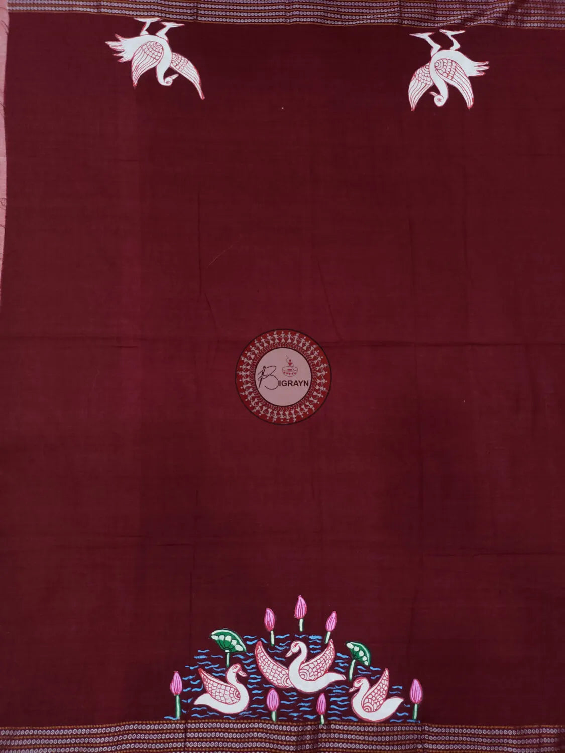 Maroon Swan Theme Pattachitra Cotton Blouse Piece
