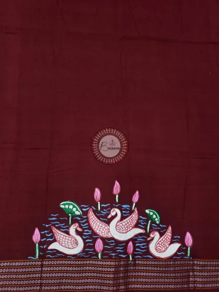 Maroon Radha Krishna Theme Pattachitra Cotton Blouse Piece