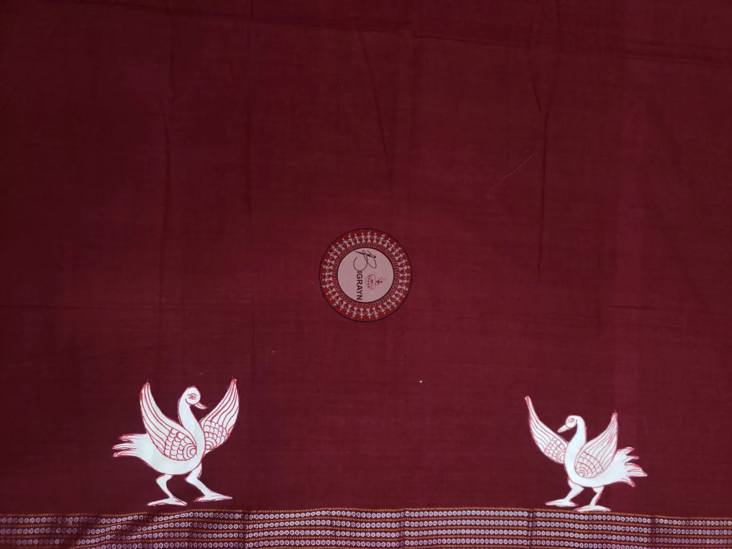 Maroon Swan Theme Pattachitra Cotton Blouse Piece