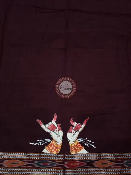 Maroon Odishi Mudra Theme Pattachitra Cotton Blouse Piece