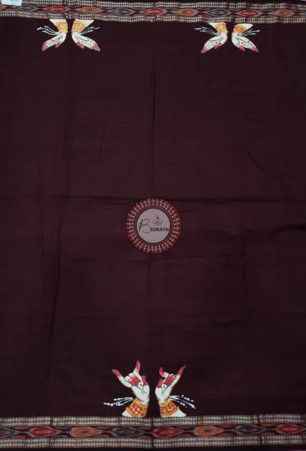 Maroon Odishi Mudra Theme Pattachitra Cotton Blouse Piece