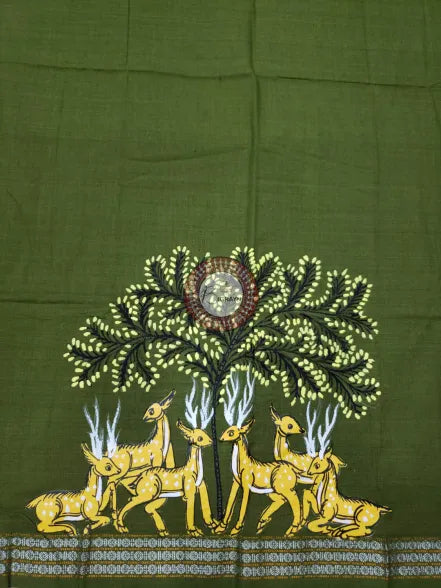 Mehendi Deer Theme Pattachitra Cotton Blouse Piece