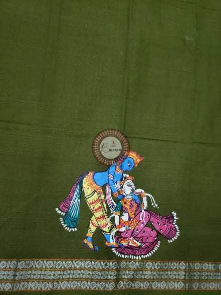 Mehendi Radha Krishna Theme Pattachitra Cotton Blouse Piece