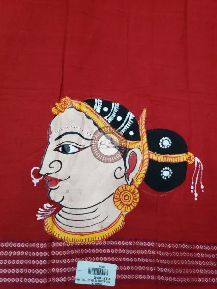 Red Odishi Mudra And Face Pattachitra Cotton Blouse Piece