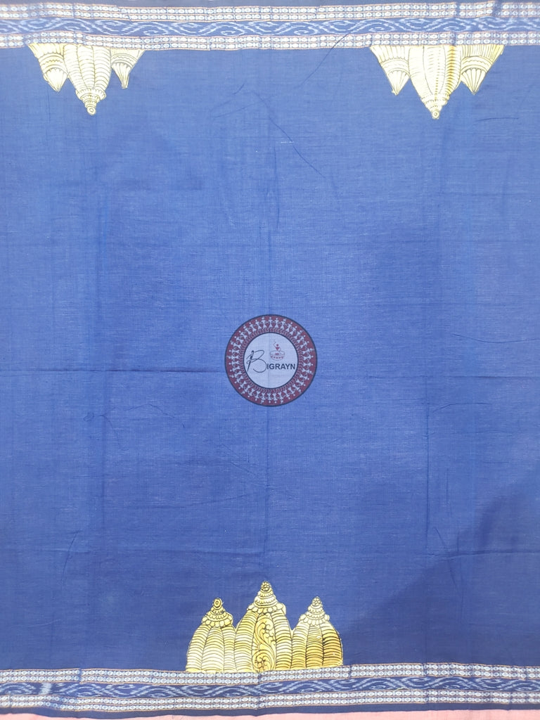 Blue Temple Theme Pattachitra Cotton Blouse Piece