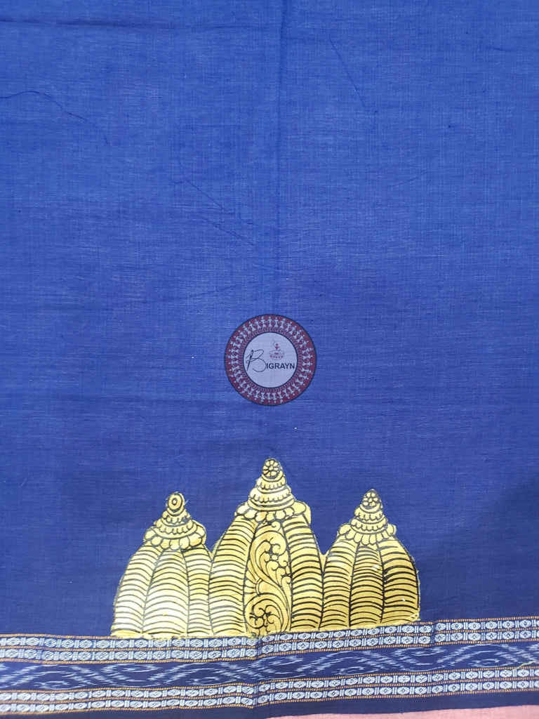 Blue Temple Theme Pattachitra Cotton Blouse Piece