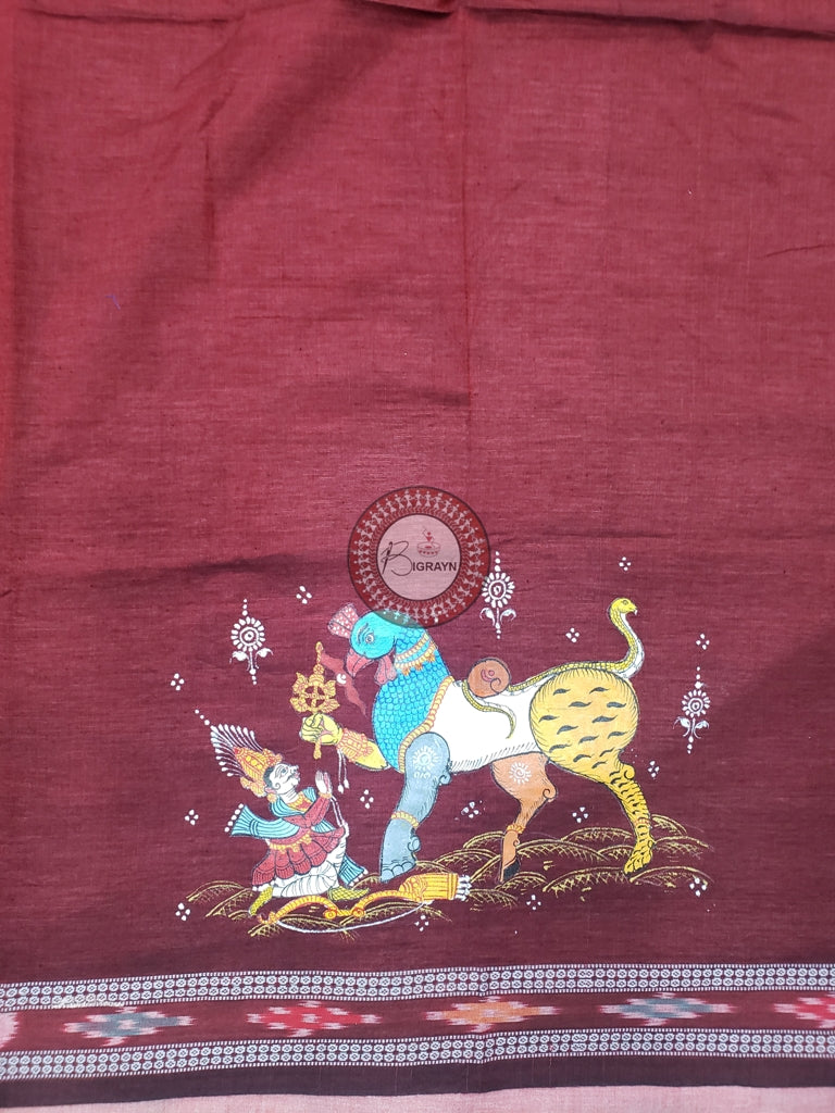 Maroon Nabagunjara Pattachitra Cotton Blouse Piece
