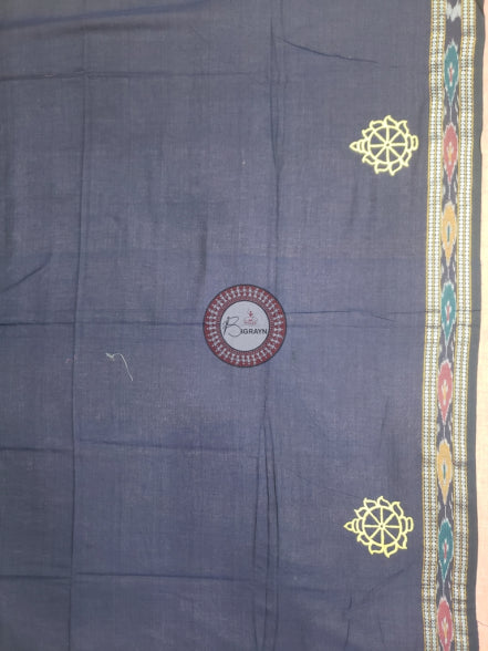 Navy Blue Nabagunjara Pattachitra Cotton Blouse Piece