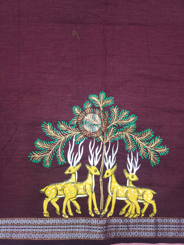 Coffee Deer Theme Pattachitra Cotton Blouse Piece