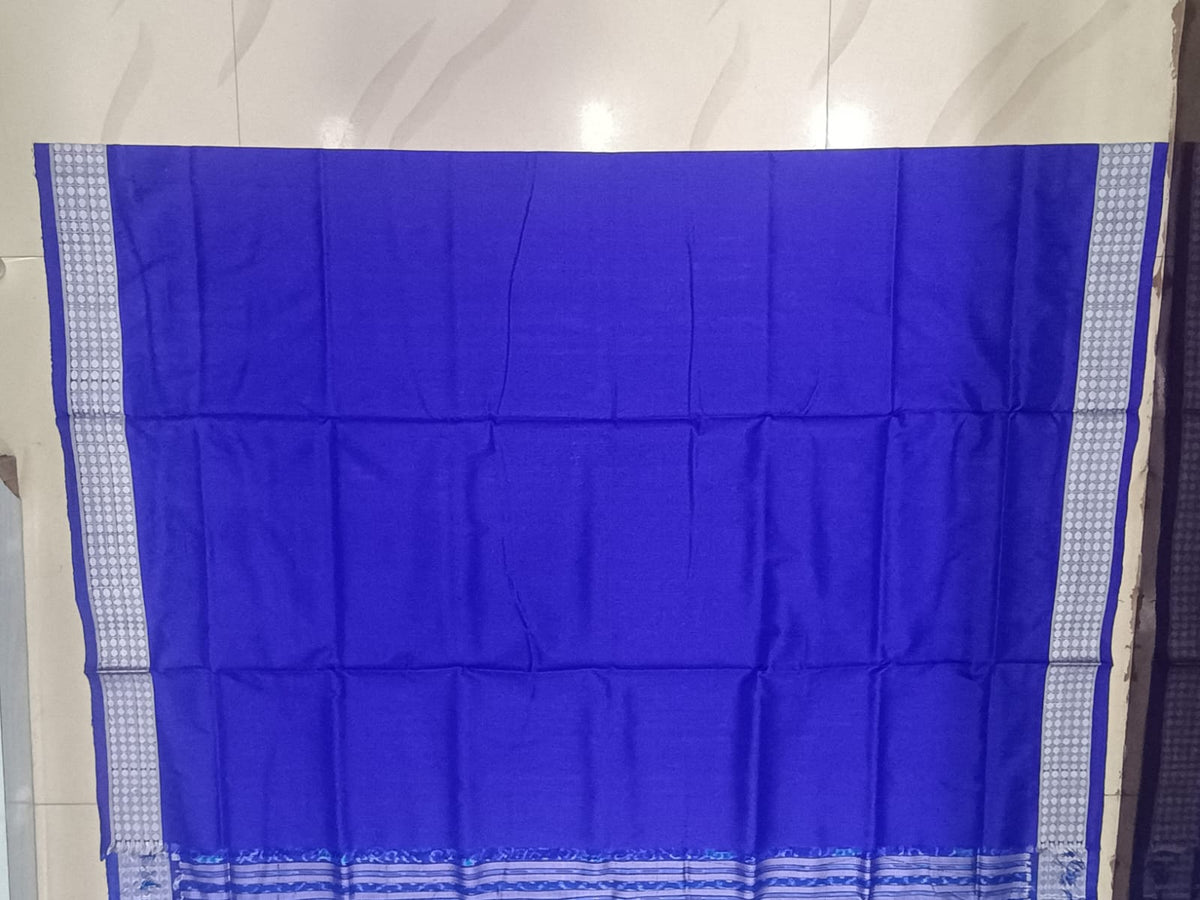 Royal Blue and White Handwoven Sambalpuri Vichitrapuri Bomkai Silk Saree