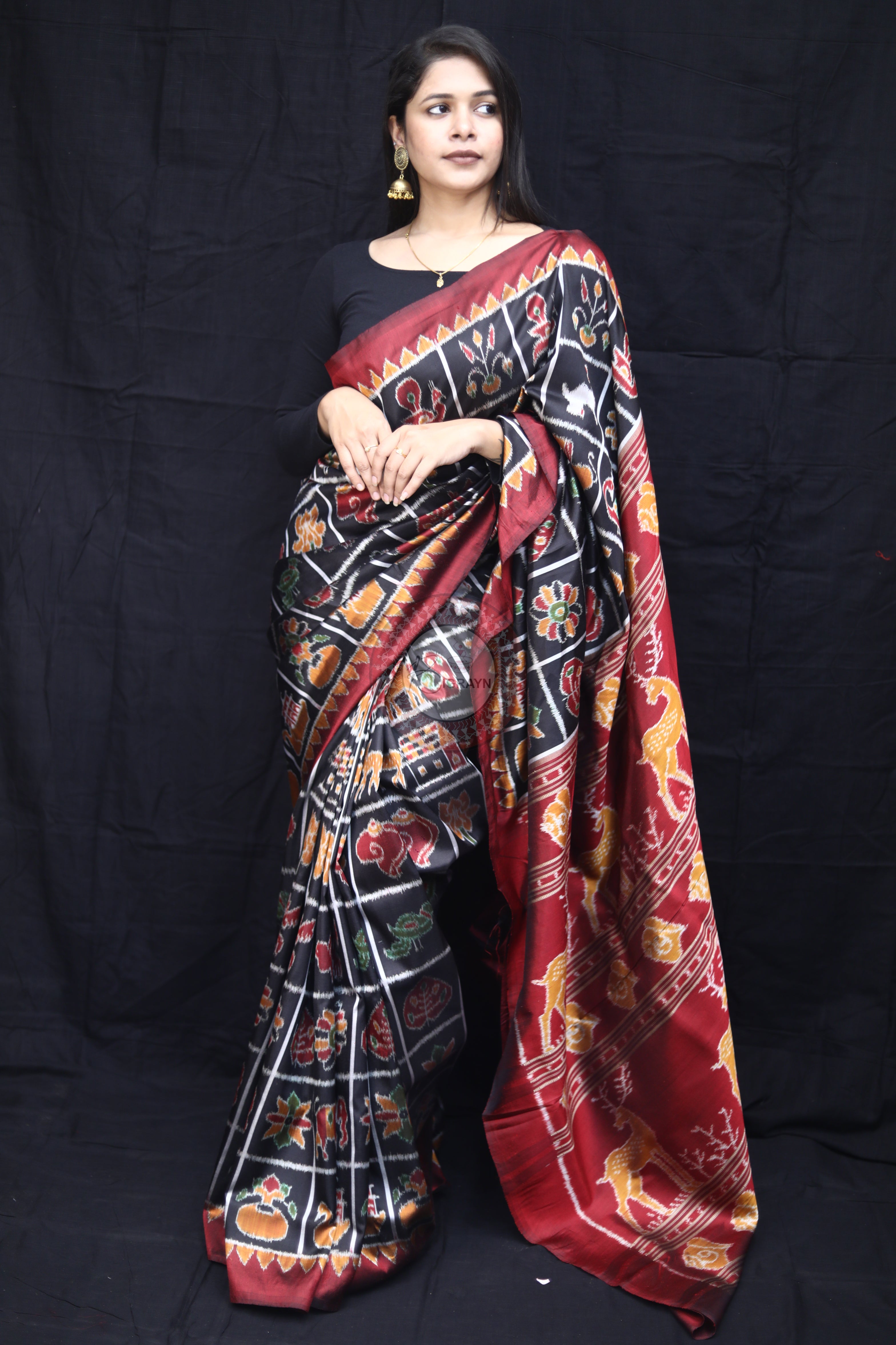 Black Nabakothi Mulberry Silk Saree
